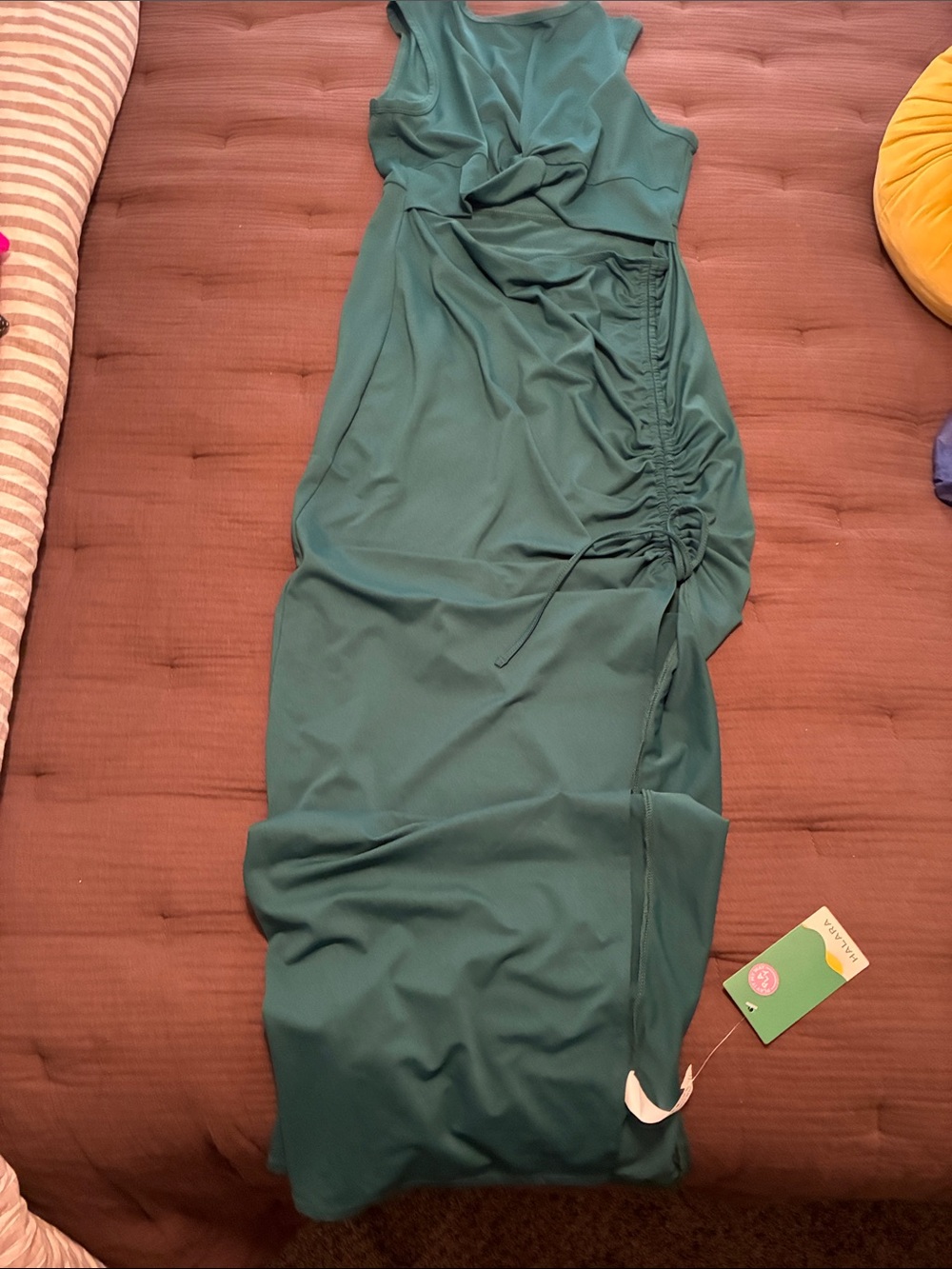 HALARA Teal Sleeveless Ruched Side Maxi Dress